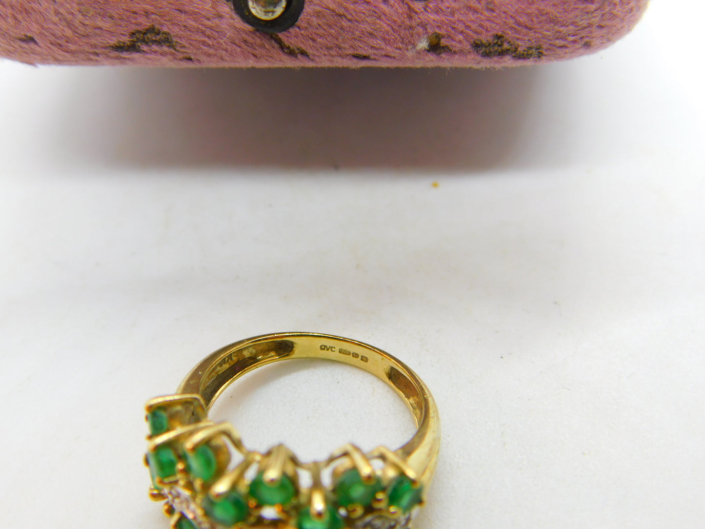 9ct Yellow Gold, Emerald & Diamond Cluster Ring 2003 Birmingham Vintage