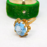 9ct Yellow Gold & Blue Topaz Floral Dress Ring Vintage 1971 London