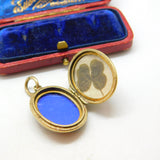 Victorian 9ct Gold Back & Front Fern Leaf Enamel Locket Antique c1890 Good Luck