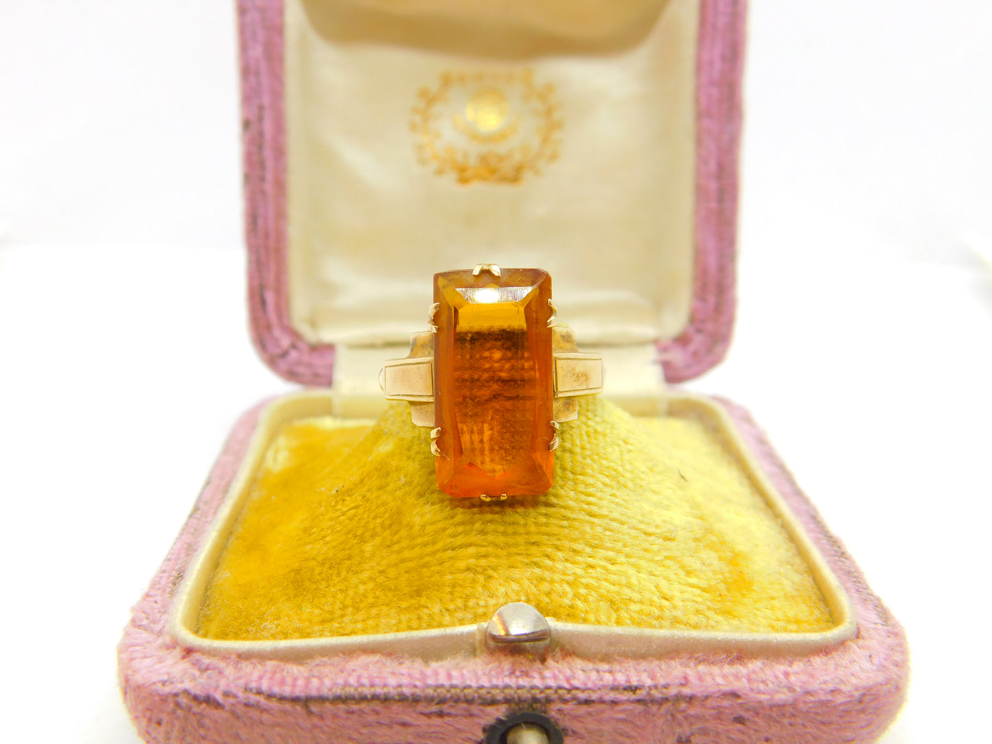 9ct Yellow Gold Large Citrine Cocktail Dress Ring Antique c1920 Art Deco