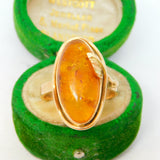 14ct Yellow Gold & Cabochon Amber Floral Dress Ring Vintage c1970