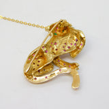 9ct Yellow Gold, Ruby, Diamond, Emerald Sitting Panther Brooch Vintage 1989 London