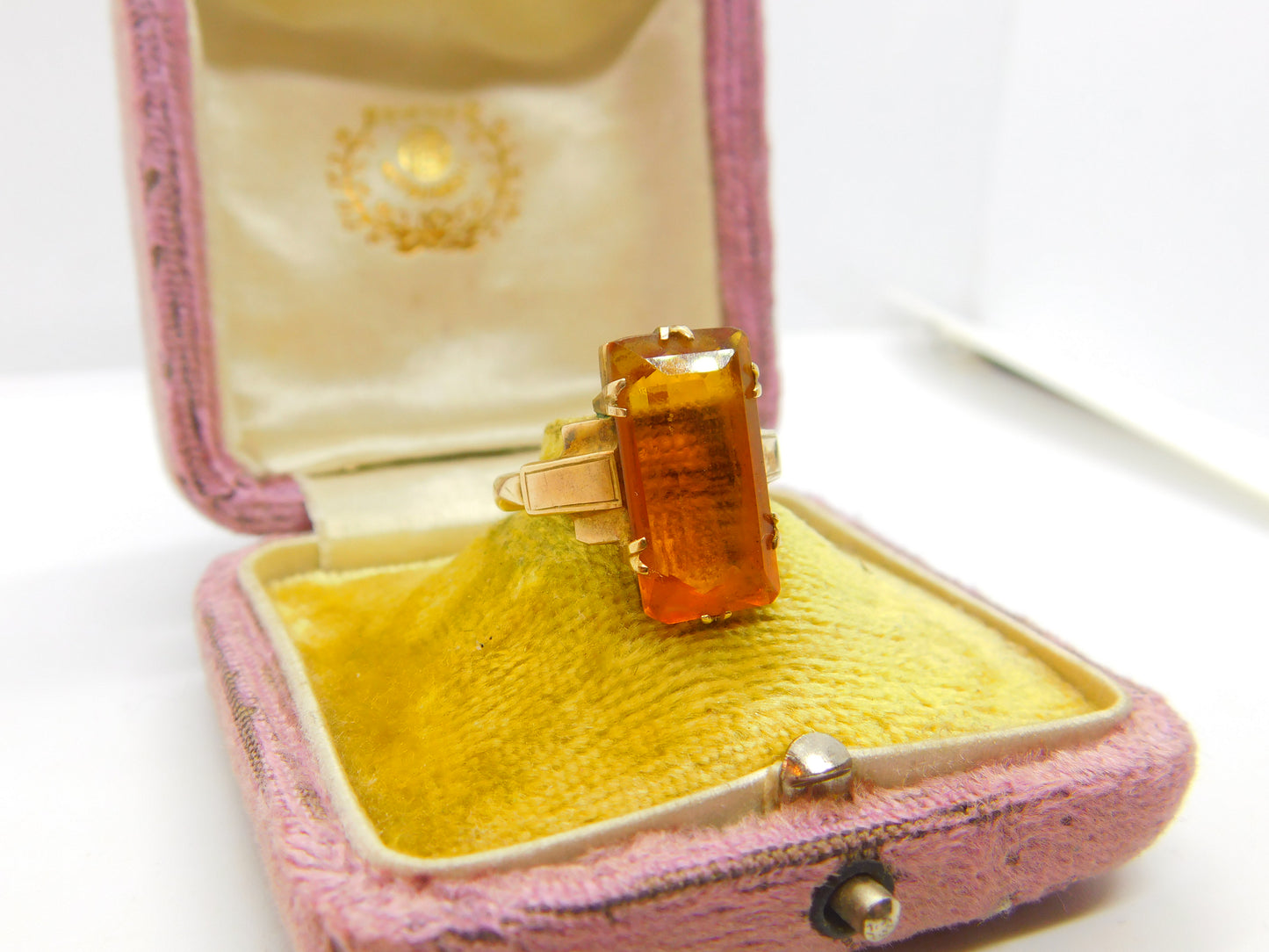 9ct Yellow Gold Large Citrine Cocktail Dress Ring Antique c1920 Art Deco