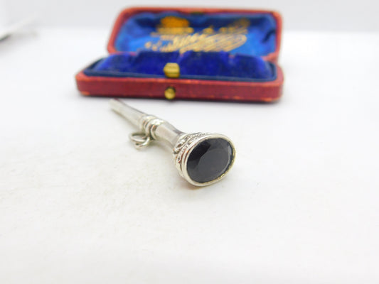 Victorian Sterling Silver Citrine Set Watch Key Fob or Pendant Antique c1860