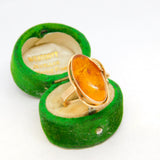 14ct Yellow Gold & Cabochon Amber Floral Dress Ring Vintage c1970