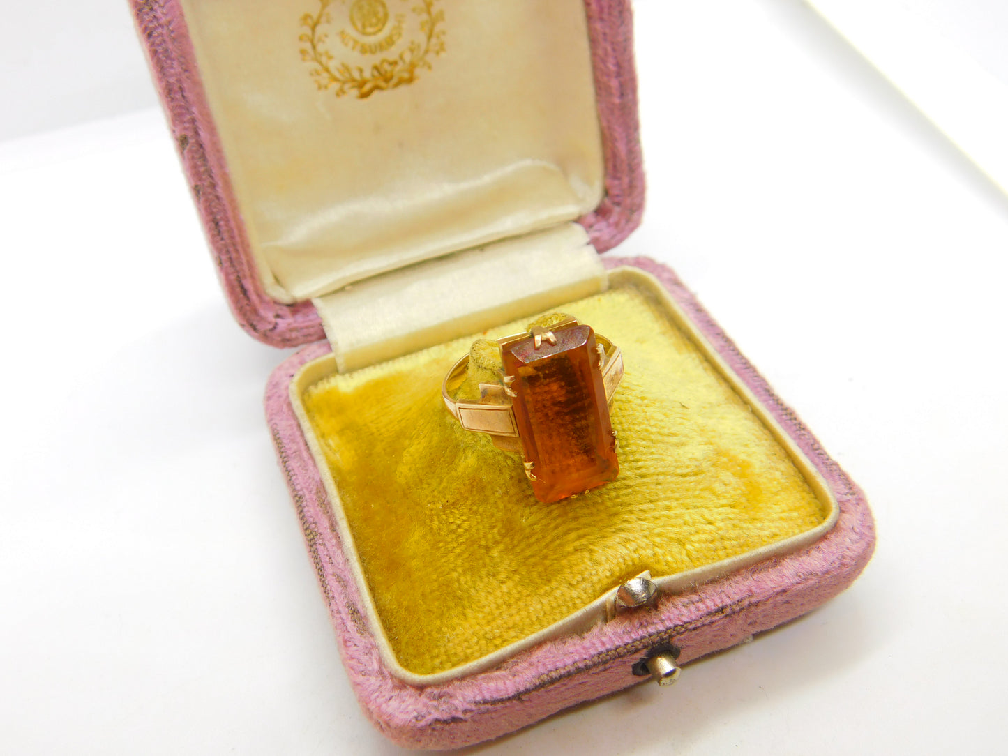 9ct Yellow Gold Large Citrine Cocktail Dress Ring Antique c1920 Art Deco