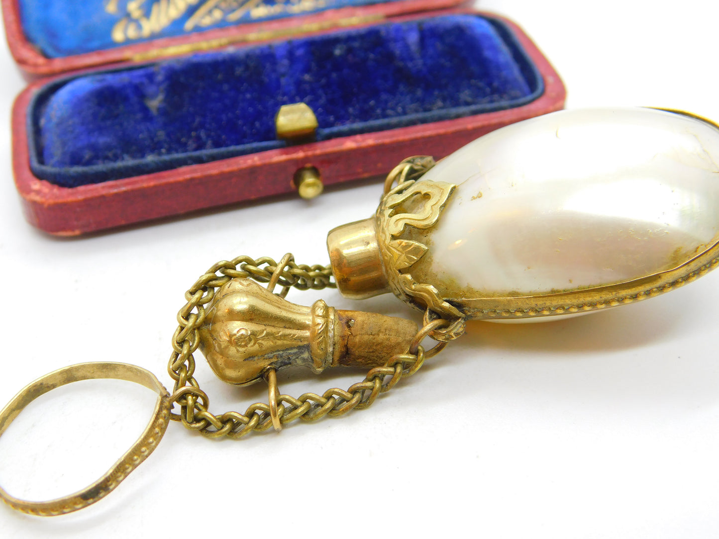 Georgian Gilt Metal & Pearl Shell Chatelaine Scent Bottle Antique c1830 Regency