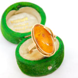 14ct Yellow Gold & Cabochon Amber Floral Dress Ring Vintage c1970