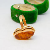 14ct Yellow Gold & Cabochon Amber Floral Dress Ring Vintage c1970