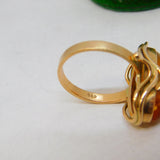 14ct Yellow Gold & Cabochon Amber Floral Dress Ring Vintage c1970