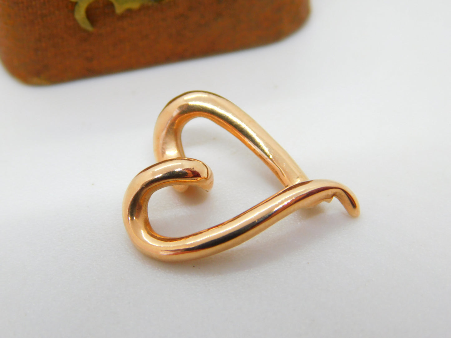 14ct Rose Gold Modernist Heart Sweetheart Drop Pendant Vintage c2000