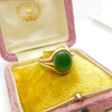 9ct Yellow Gold Cabochon Nephrite Jade Signet Ring Antique c1940 Art Deco
