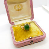 9ct Yellow Gold Cabochon Nephrite Jade Signet Ring Antique c1940 Art Deco
