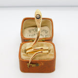 14ct Yellow Gold & Cats Eye Stone Set Large Snake Serpent Statement Ring Vintage