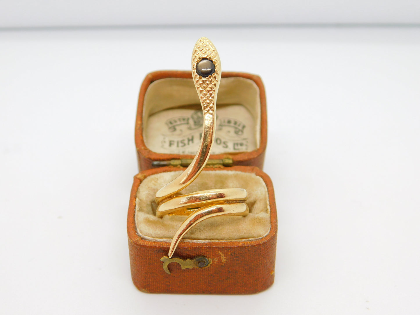 14ct Yellow Gold & Cats Eye Stone Set Large Snake Serpent Statement Ring Vintage