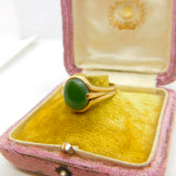 9ct Yellow Gold Cabochon Nephrite Jade Signet Ring Antique c1940 Art Deco