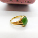 9ct Yellow Gold Cabochon Nephrite Jade Signet Ring Antique c1940 Art Deco
