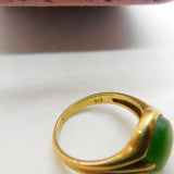 9ct Yellow Gold Cabochon Nephrite Jade Signet Ring Antique c1940 Art Deco