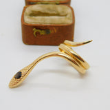 14ct Yellow Gold & Cats Eye Stone Set Large Snake Serpent Statement Ring Vintage