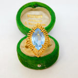 18ct Yellow Gold & Marquise Cut Blue Zircon Dress Ring Vintage c1970