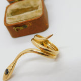 14ct Yellow Gold & Cats Eye Stone Set Large Snake Serpent Statement Ring Vintage
