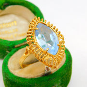18ct Yellow Gold & Marquise Cut Blue Zircon Dress Ring Vintage c1970