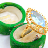 18ct Yellow Gold & Marquise Cut Blue Zircon Dress Ring Vintage c1970