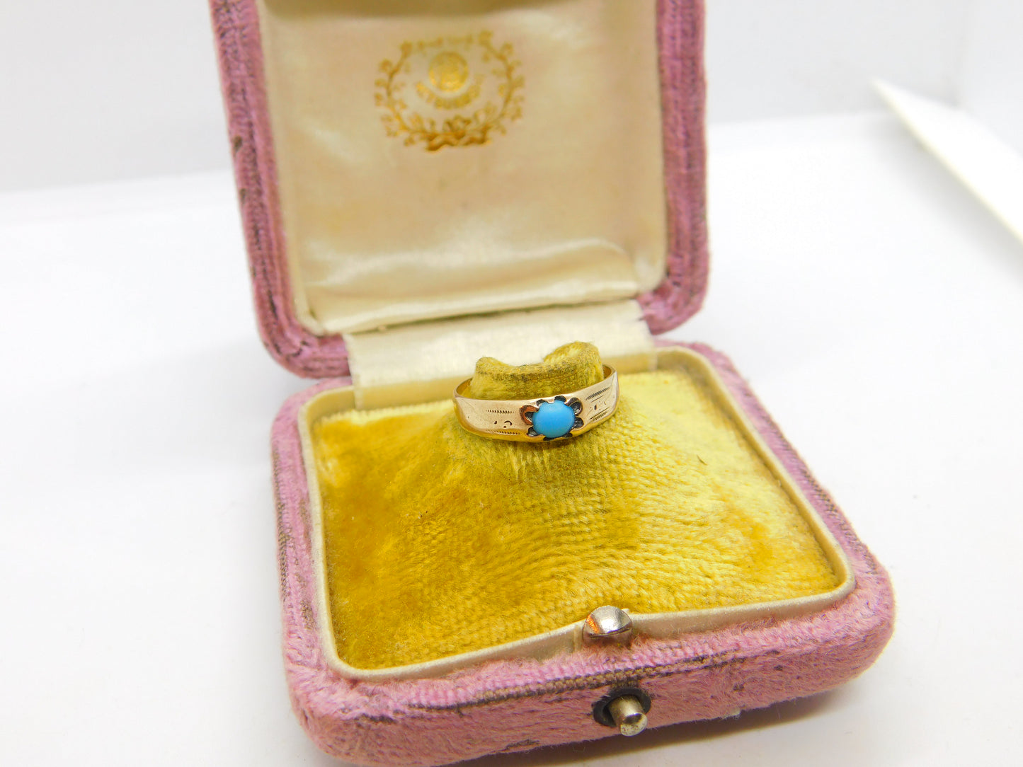 Victorian 9ct Rose Gold & Turquoise Set Band Ring Antique c1880