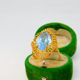 18ct Yellow Gold & Marquise Cut Blue Zircon Dress Ring Vintage c1970
