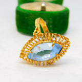 18ct Yellow Gold & Marquise Cut Blue Zircon Dress Ring Vintage c1970
