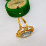 18ct Yellow Gold & Marquise Cut Blue Zircon Dress Ring Vintage c1970