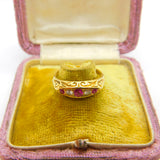 Victorian 18ct Yellow Gold, Ruby & White Spinel Boat Ring 1872 Antique