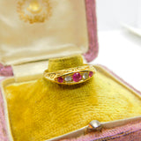 Victorian 18ct Yellow Gold, Ruby & White Spinel Boat Ring 1872 Antique