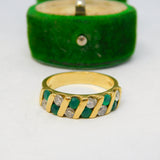 18ct Yellow Gold, Diamond & Emerald Dress Ring Vintage c1970
