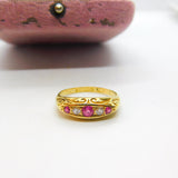 Victorian 18ct Yellow Gold, Ruby & White Spinel Boat Ring 1872 Antique
