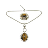 Grosse German Sterling Silver & Tiger's Eye Jewellery Suite Set Vintage 1973