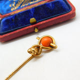 Victorian 15ct Yellow Gold & Coral Snake Serpent Stick Pin Antique c1880