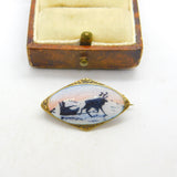 Norwegian Sterling Silver Gilt Guilloche Enamel Reindeer Brooch Antique c1940