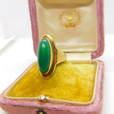 8ct Yellow Gold & Large Cabochon Chrysoprase Modernist Ring c1930 Antique