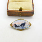 Norwegian Sterling Silver Gilt Guilloche Enamel Reindeer Brooch Antique c1940