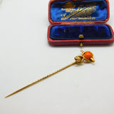 Victorian 15ct Yellow Gold & Coral Snake Serpent Stick Pin Antique c1880