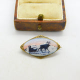 Norwegian Sterling Silver Gilt Guilloche Enamel Reindeer Brooch Antique c1940