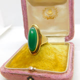 8ct Yellow Gold & Large Cabochon Chrysoprase Modernist Ring c1930 Antique