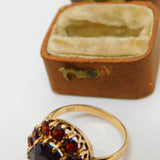 9ct Yellow Gold Bohemian Garnet Set Floral Cluster Ring Antique c1940 Art Deco