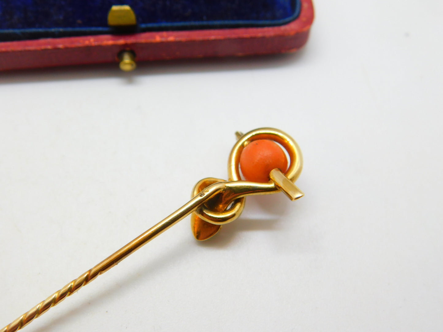 Victorian 15ct Yellow Gold & Coral Snake Serpent Stick Pin Antique c1880