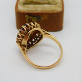 9ct Yellow Gold Bohemian Garnet Set Floral Cluster Ring Antique c1940 Art Deco