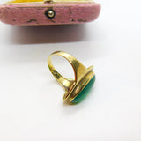 8ct Yellow Gold & Large Cabochon Chrysoprase Modernist Ring c1930 Antique
