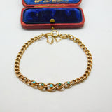 Victorian 9ct Rose Gold & Five-Stone Turquoise Curb Bracelet Antique c1890