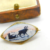 Norwegian Sterling Silver Gilt Guilloche Enamel Reindeer Brooch Antique c1940