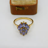 9ct Yellow Gold & Amethyst Set Floral Cluster Ring Vintage c1990 Birmingham